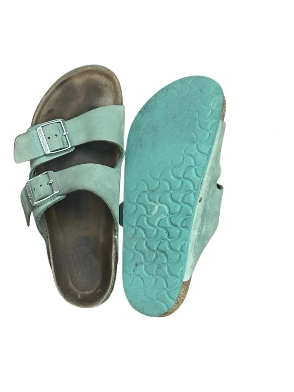 Birkenstock Mint Green Double-Buckle Slide Sandals. Size 8.5.